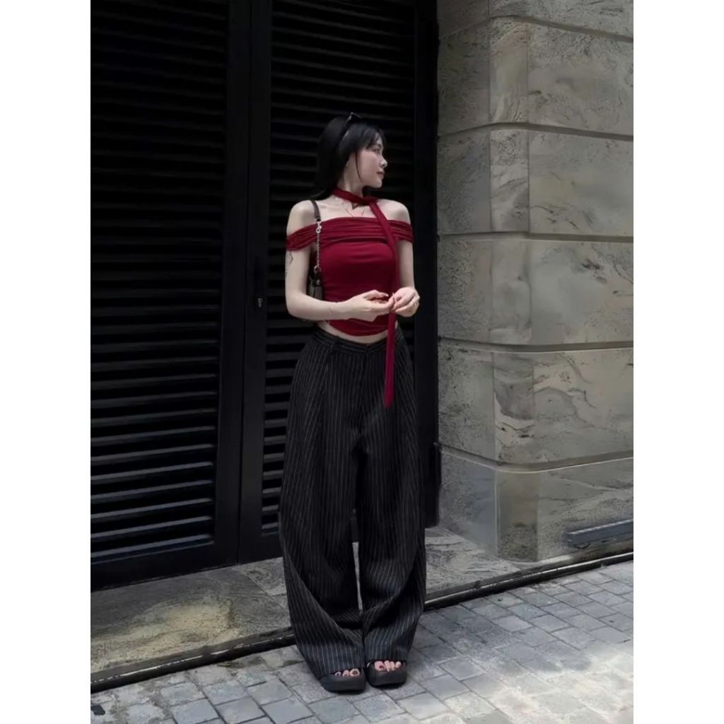 [DEAL MỞ BÁN] Quần Kẻ Sọc Ống Rộng Xếp Ly Nam Nữ Form Đứng Ly Thằng Modern Girl | BigBuy360 - bigbuy360.vn