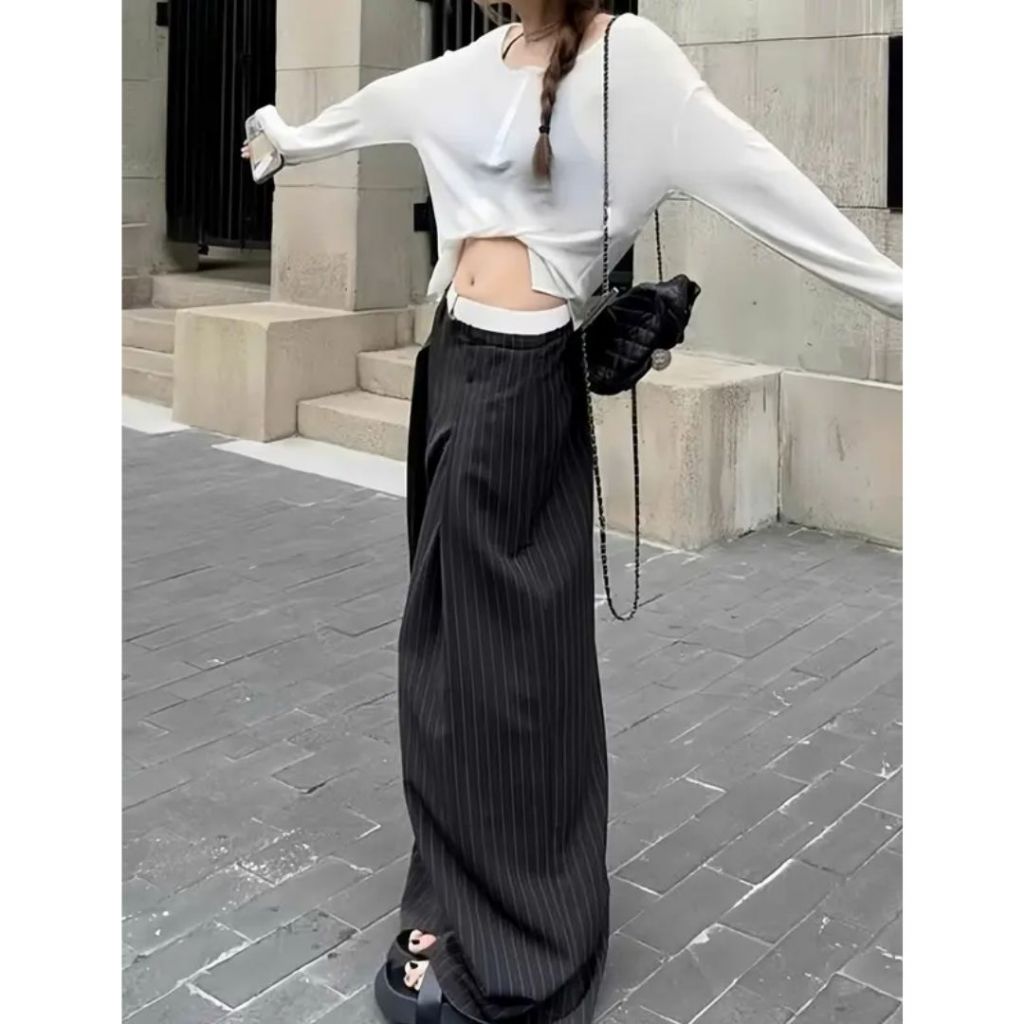 [DEAL MỞ BÁN] Quần Kẻ Sọc Ống Rộng Xếp Ly Nam Nữ Form Đứng Ly Thằng Modern Girl | BigBuy360 - bigbuy360.vn