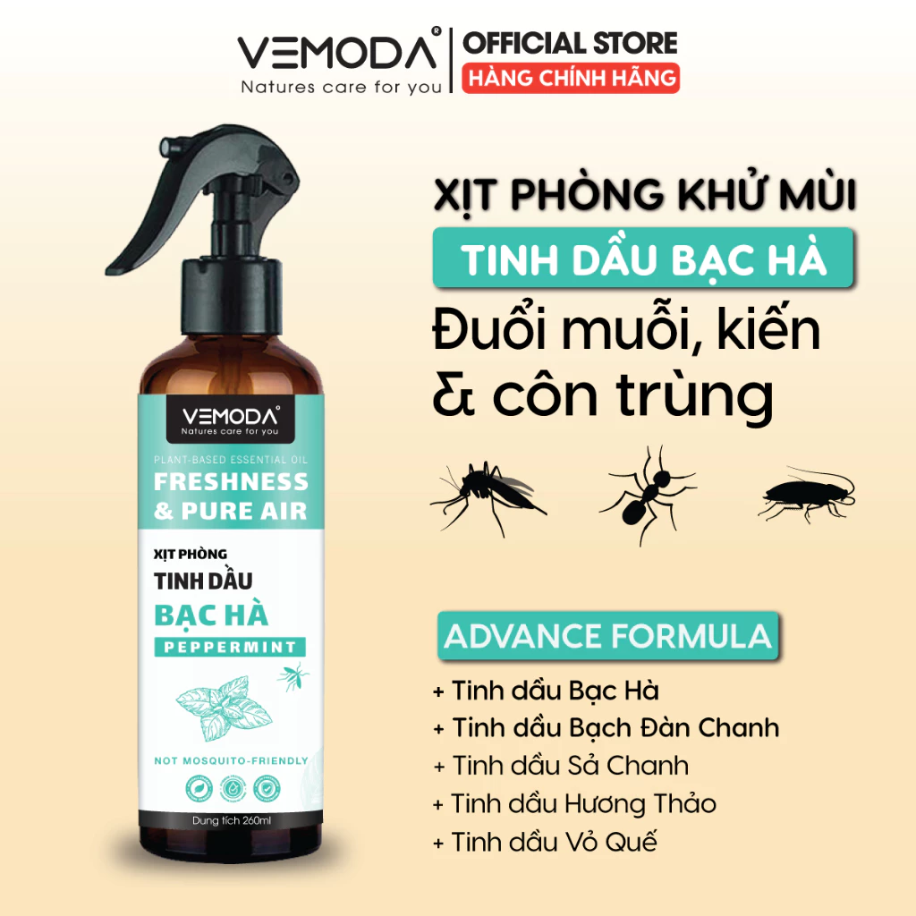 Chai xịt phòng tinh dầu Sả Chanh, Bạc Hà giúp thơm phòng, hỗ trợ đuổi muỗi và côn trùng nhanh chóng