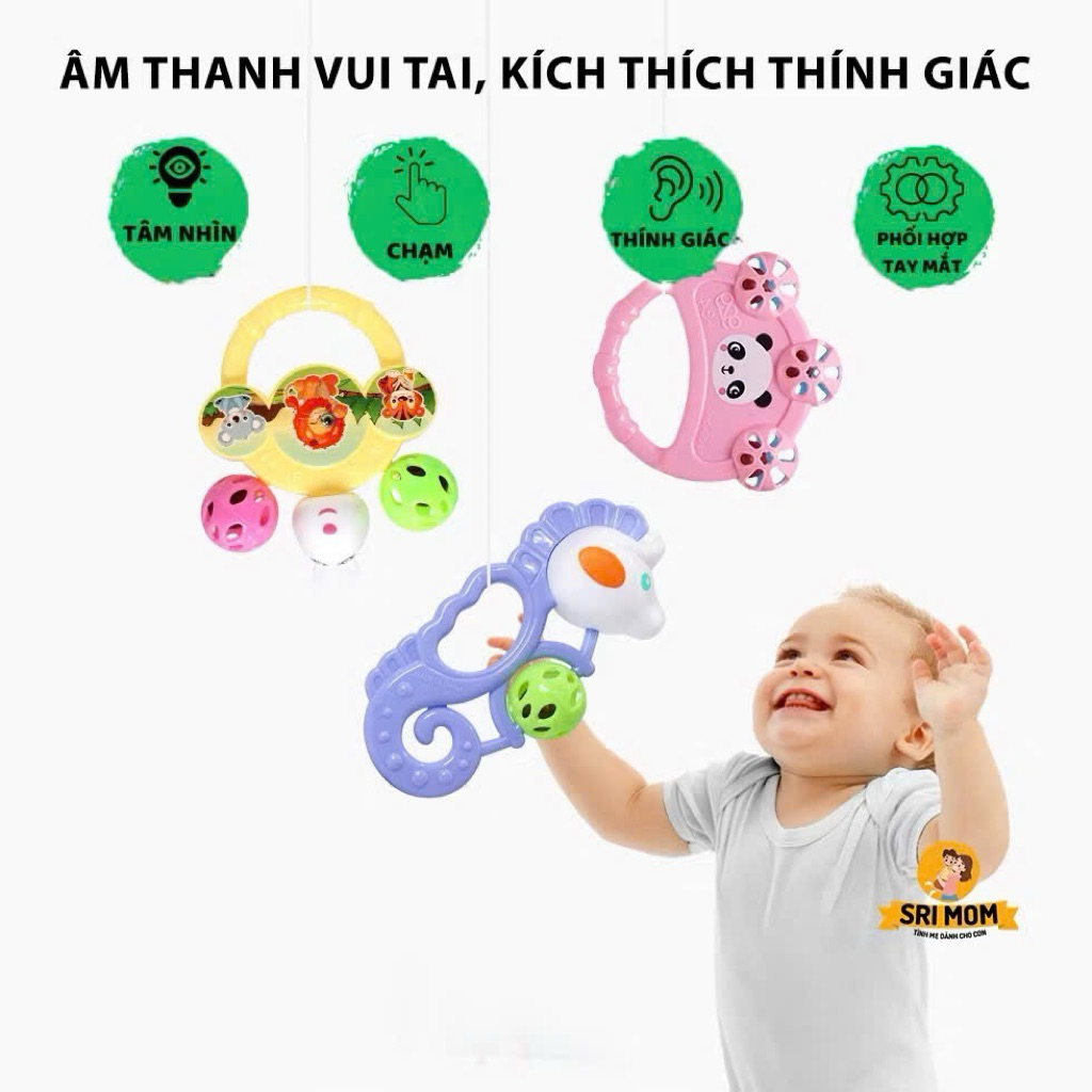 Sét 7 món xúc xắc lục lạc có âm thanh cho bé nhựa ABS an toàn cho bé sơ sinh đồ chơi cho bé sơ sinh