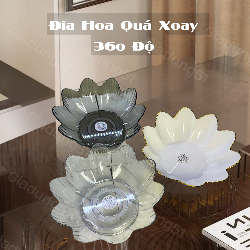 Khay Hoa Quả Bánh Kẹo Xoay 360 Độ Trong Suốt Cao Cấp Hình Hoa Nhiều Màu