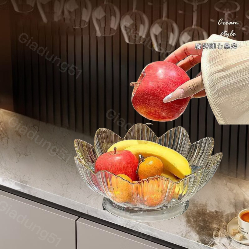 Khay Hoa Quả Bánh Kẹo Xoay 360 Độ Trong Suốt Cao Cấp Hình Hoa Nhiều Màu