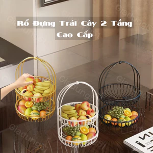 Giỏ Trái Cây Hoa Quả 2 Tầng Bằng Thép Không Gỉ Chắc Chắn 28x38cm