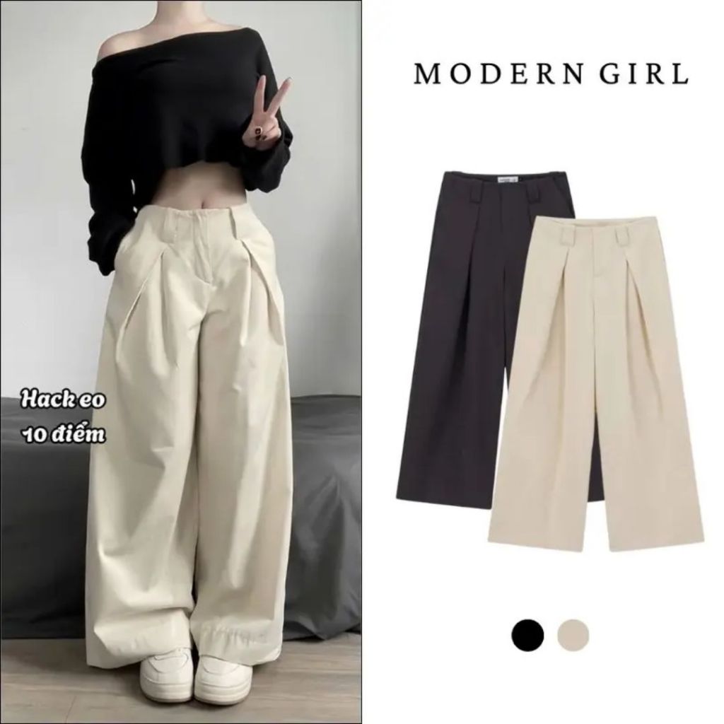 Quần Kaki Cạp Trễ Ống Rộng Basic Modern Girl Phong Cách Hàn Quốc | BigBuy360 - bigbuy360.vn
