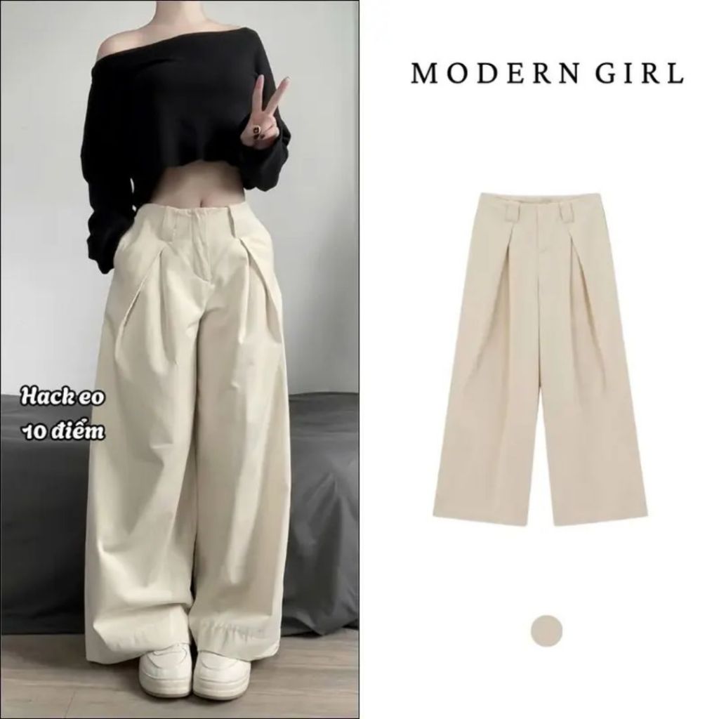 Quần Kaki Cạp Trễ Ống Rộng Basic Modern Girl Phong Cách Hàn Quốc | BigBuy360 - bigbuy360.vn