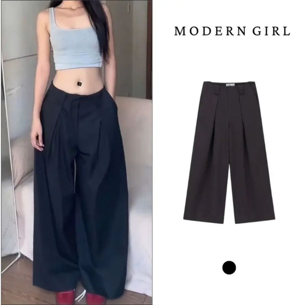 Quần Kaki Cạp Trễ Ống Rộng Basic Modern Girl Phong Cách Hàn Quốc | BigBuy360 - bigbuy360.vn