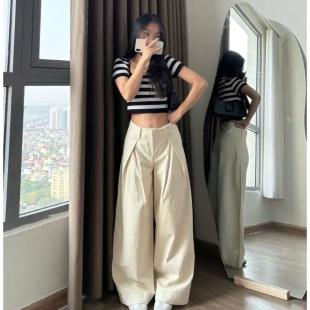Quần Kaki Cạp Trễ Ống Rộng Basic Modern Girl Phong Cách Hàn Quốc | BigBuy360 - bigbuy360.vn