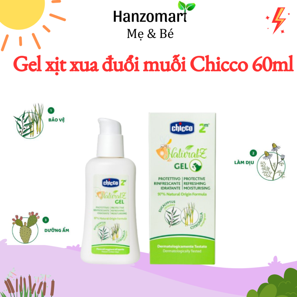 Gel xịt bảo vệ da chiết xuất tinh dầu tự nhiên (thay sản phẩm xua muỗi) Chicco NaturalZ 60ml