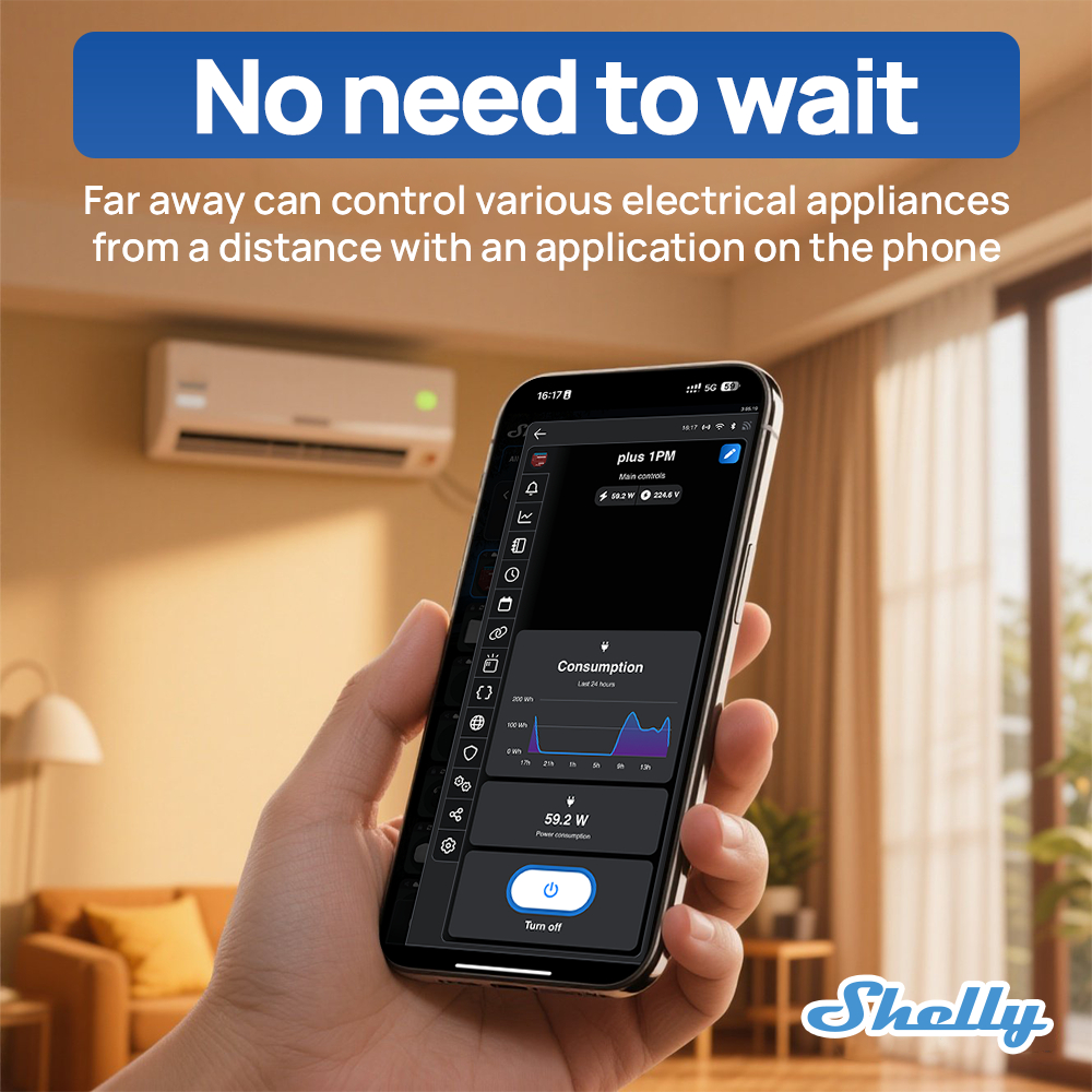 Shelly Plus 1PM Smart Home WiFi Relay Switch Kiểm soát và Đo lường mức tiêu thụ điện năng
