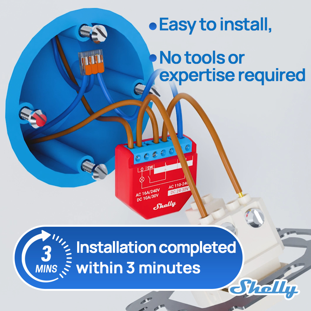 Shelly Plus 1PM Smart Home WiFi Relay Switch Kiểm soát và Đo lường mức tiêu thụ điện năng