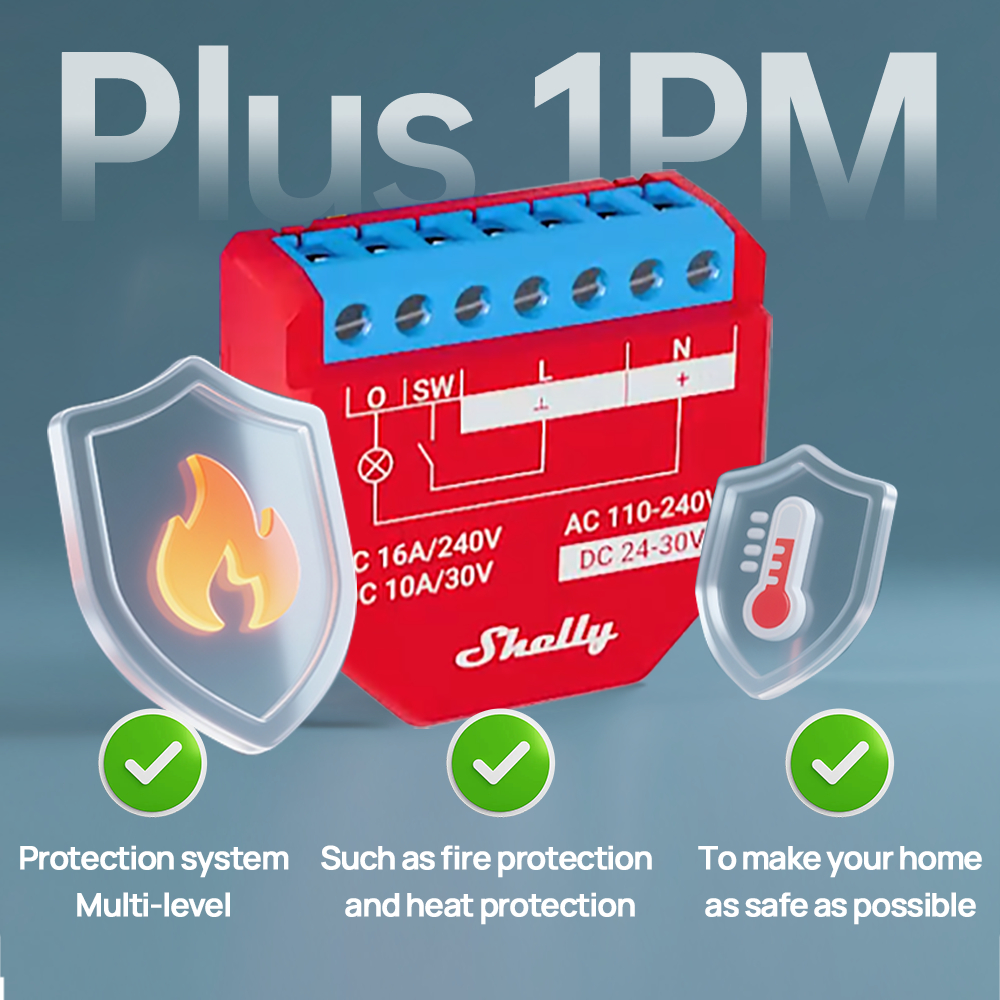Shelly Plus 1PM Smart Home WiFi Relay Switch Kiểm soát và Đo lường mức tiêu thụ điện năng