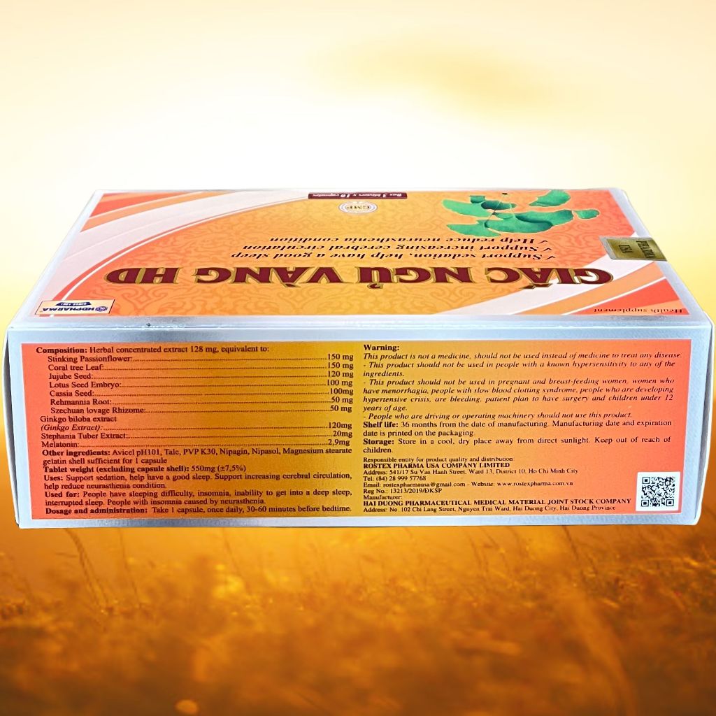 Combo 2 Hộp Giấc Ngủ Vàng HD Cam - Rostex - Hải Dương - Vitamin Thanh Lọc