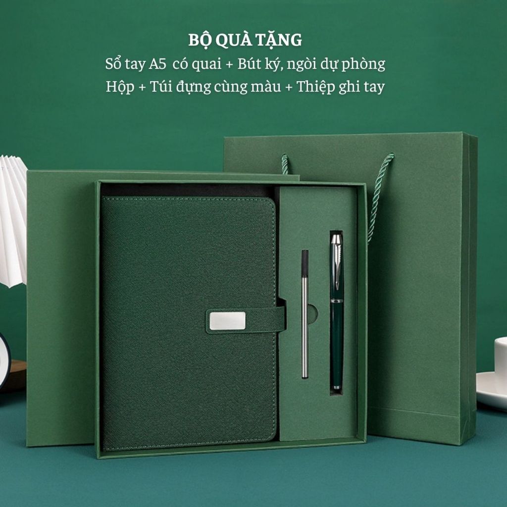 Set quà tặng sổ tay A5 và bút ký gồm hộp quà và túi cao cấp cho mọi dịp lễ