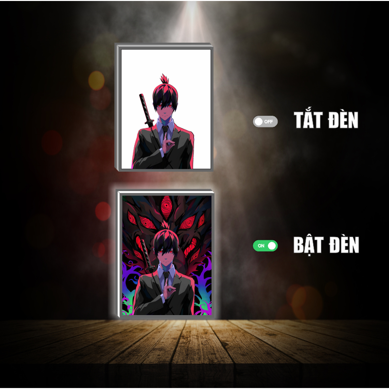 Tranh đèn led 3D đổi màu Denji - Makima - Chainsaw man - Tranh đèn led 3D  trang trí bàn làm việc, đèn ngủ