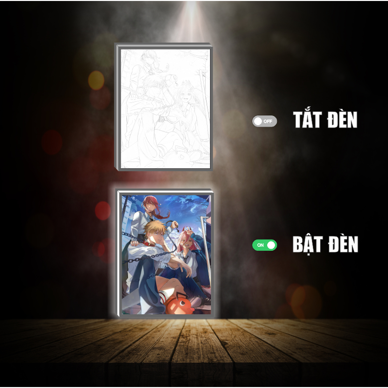 Tranh đèn led 3D đổi màu Denji - Makima - Chainsaw man - Tranh đèn led 3D  trang trí bàn làm việc, đèn ngủ