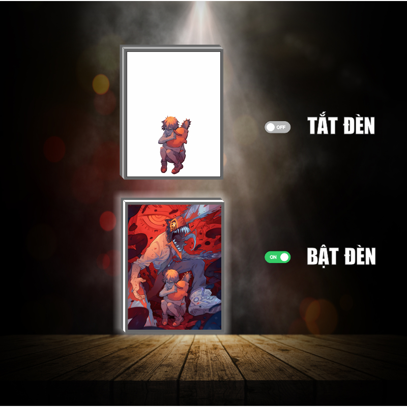 Tranh đèn led 3D đổi màu Denji - Makima - Chainsaw man - Tranh đèn led 3D  trang trí bàn làm việc, đèn ngủ
