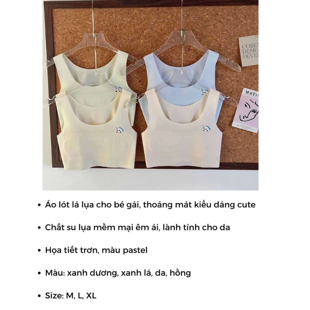 COMBO 3 Áo lá bé gái tuổi dậy thì chất su mềm mại thoáng mát bản dây to họa tiết cute LANIXA B8999