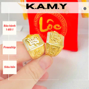 Nhẫn Nam Mạ Vàng 24K Chữ Phúc Tài Lộc Kèm Đá CZ – Nhẫn Kim Tài Phong Thủy May Mắn Sang Trọng