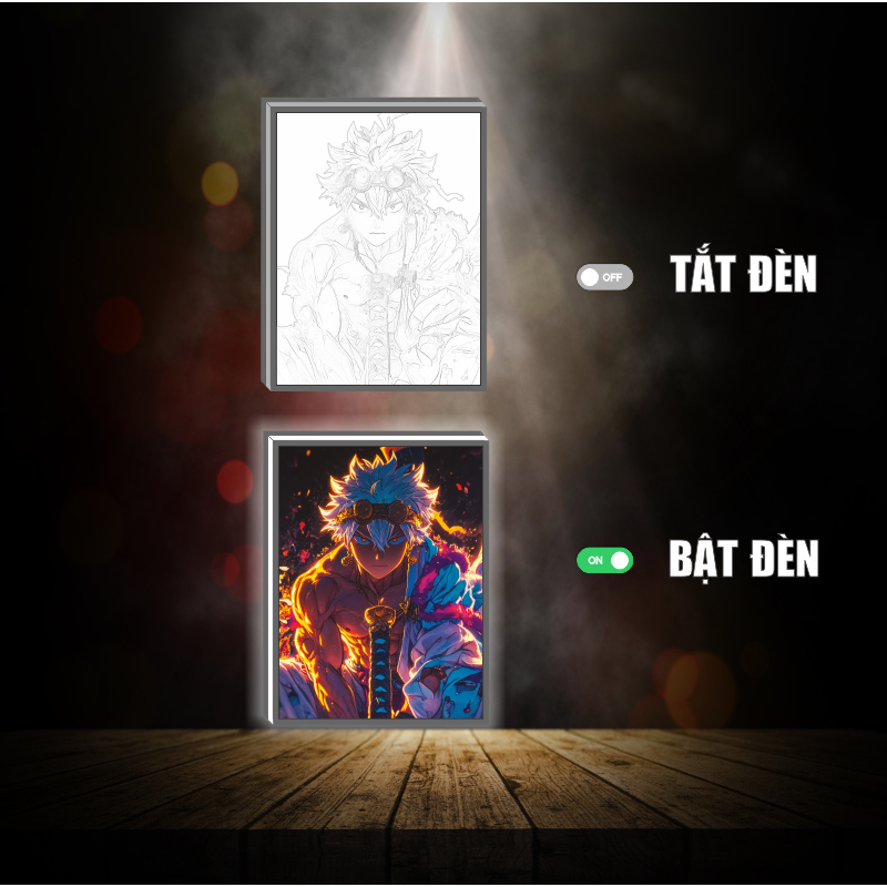 Tranh đèn led 3D đổi màu Asta - Black Clover - Tranh đèn led 3D  trang trí bàn làm việc, đèn ngủ