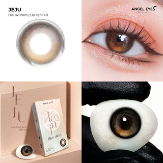 Lens nâu có độ cận Angel Eyes JEJU hiệu ứng loang màu mắt ướt, kính áp tròng màu nâu trăng khuyết filter đang thịnh hành