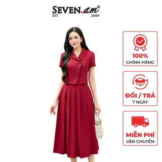 Set áo kiểu phối chân váy xoè đỏ thời trang nữ Seven.AM M113157I M730320I