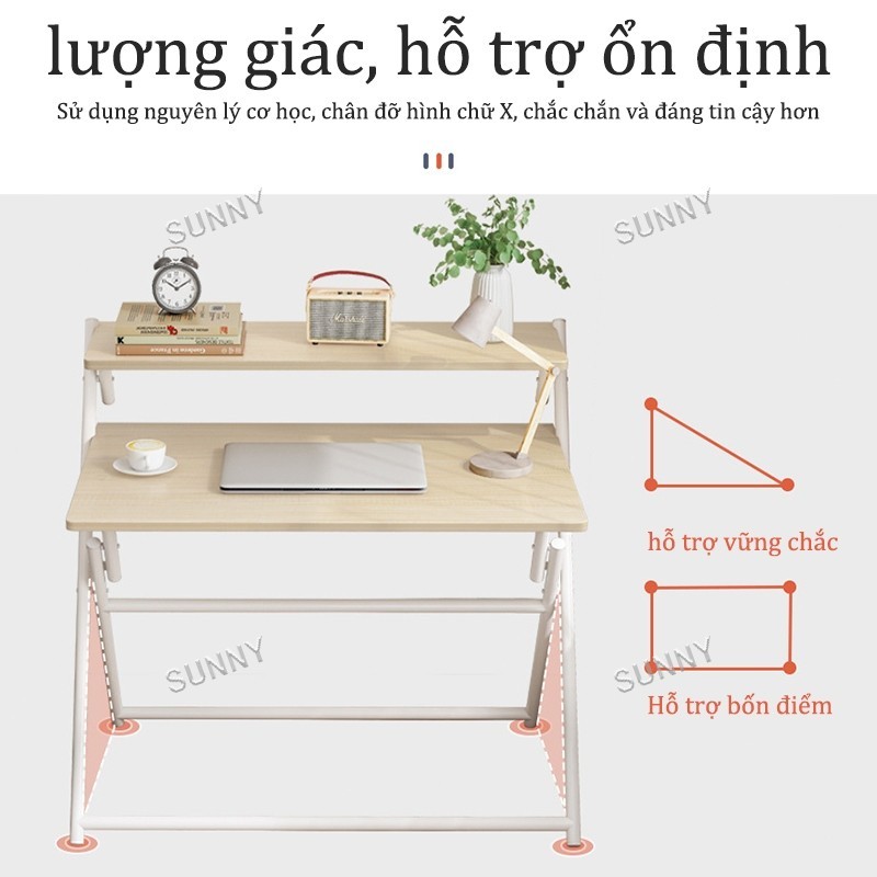 SUNNY Bàn học gấp gọn chân ống tròn tiết kiệm không gian dễ gập dễ di chuyển phù hợp phòng nhỏ