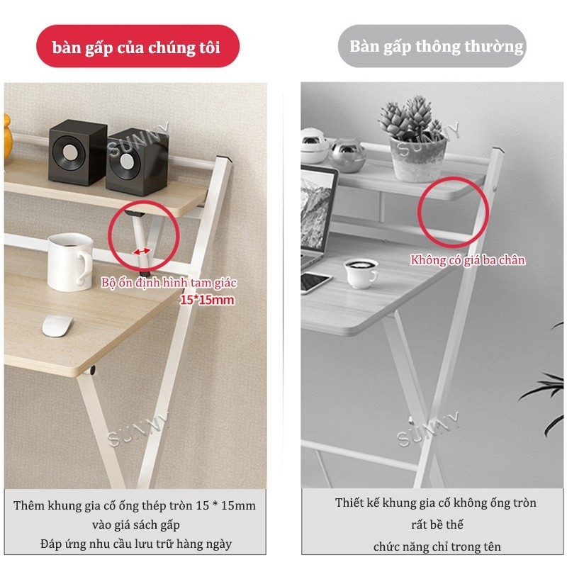 SUNNY Bàn học gấp gọn chân ống tròn tiết kiệm không gian dễ gập dễ di chuyển phù hợp phòng nhỏ