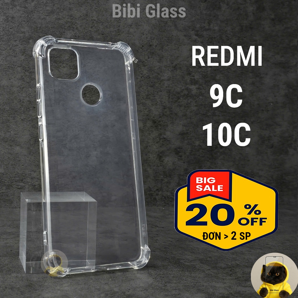 Ốp lưng Redmi 9C, 10C nhựa silicon trong suốt dẻo chống sốc viền vuông bảo vệ cam điện thoại