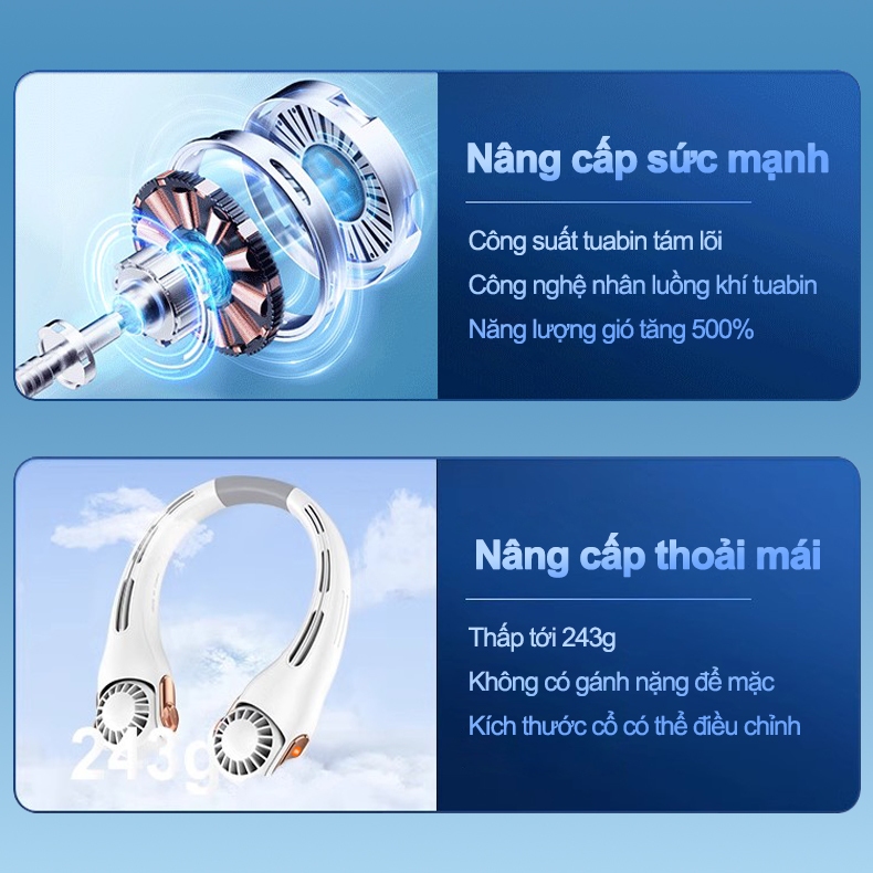 Quạt đeo cổ tích điện xiaomi gió mát quạt treo cổ mini hướng gió xoay được sạc usb