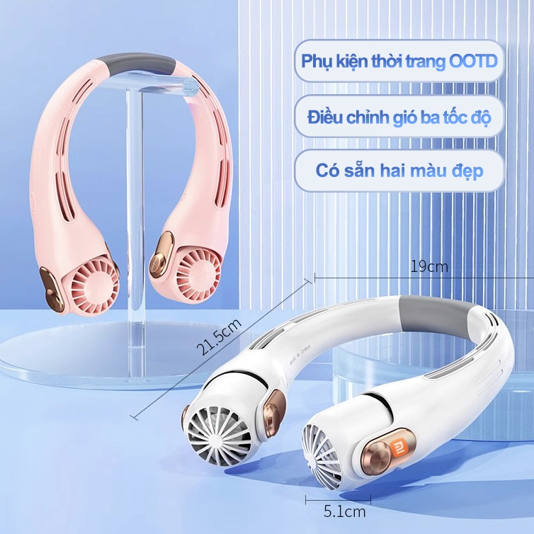 Quạt đeo cổ tích điện xiaomi gió mát quạt treo cổ mini hướng gió xoay được sạc usb