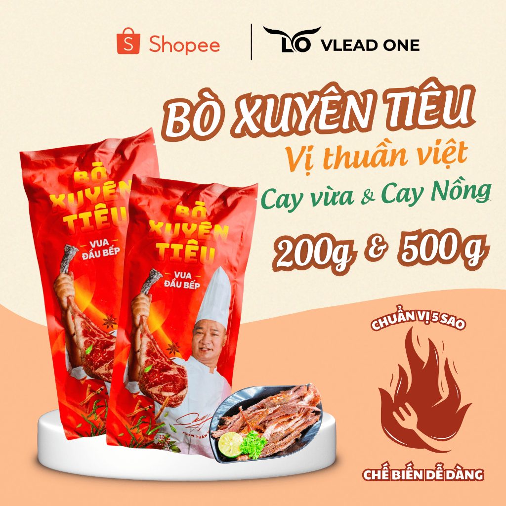 (Hoả Tốc Hồ Chí Minh) BÒ XUYÊN TIÊU 200G VÀ 500G - 2 VỊ CAY VỪA VÀ CAY NỒNG - BẾP CHEF HẢI SÀI GÒN