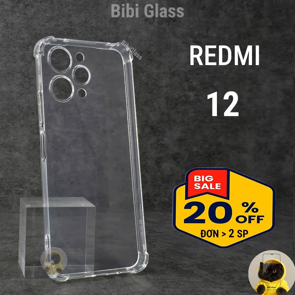 Ốp lưng Redmi 12 silicon trong suốt dẻo cao cấp chống sốc viền vuông bảo vệ cam điện thoại