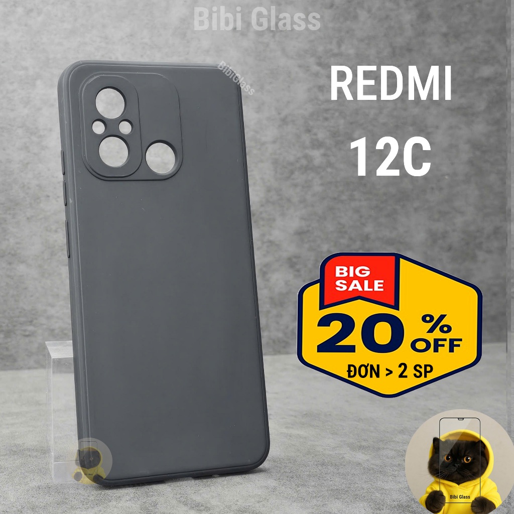 Ốp lưng Redmi 12C bảo vệ cam điện thoại toàn diện cạnh vuông nhựa dẻo tpu bibi glass