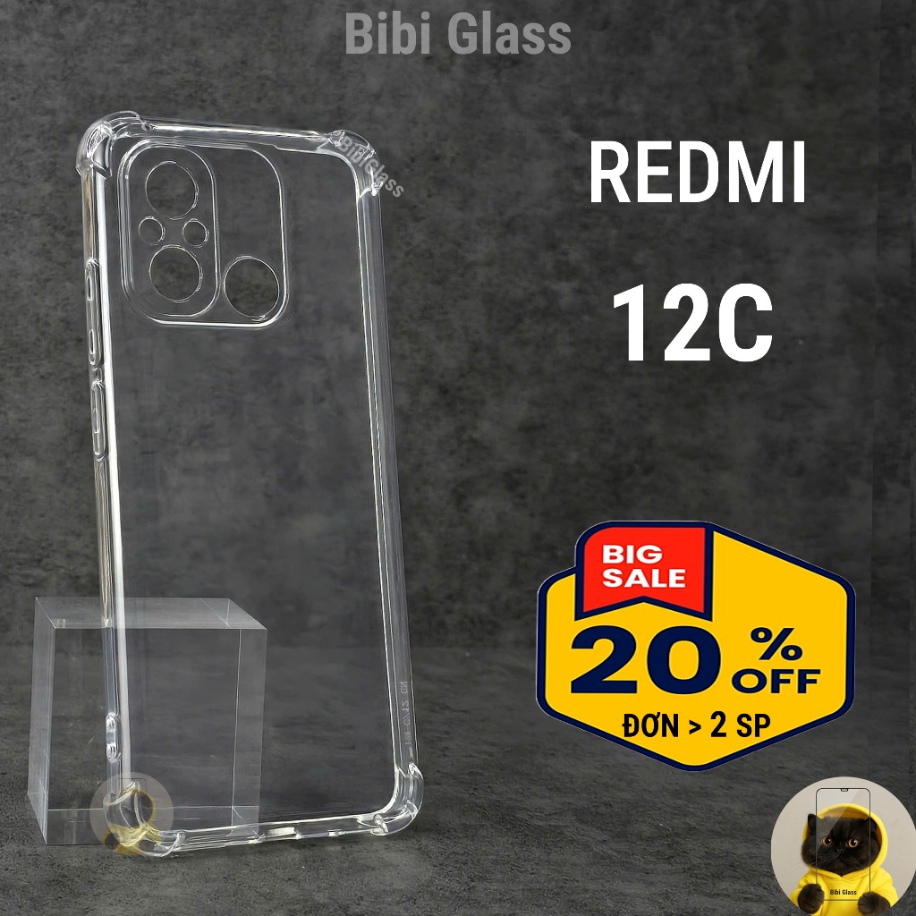 Ốp lưng Redmi 12C silicon trong suốt dẻo cao cấp chống sốc viền vuông bảo vệ cam điện thoại xiaomi