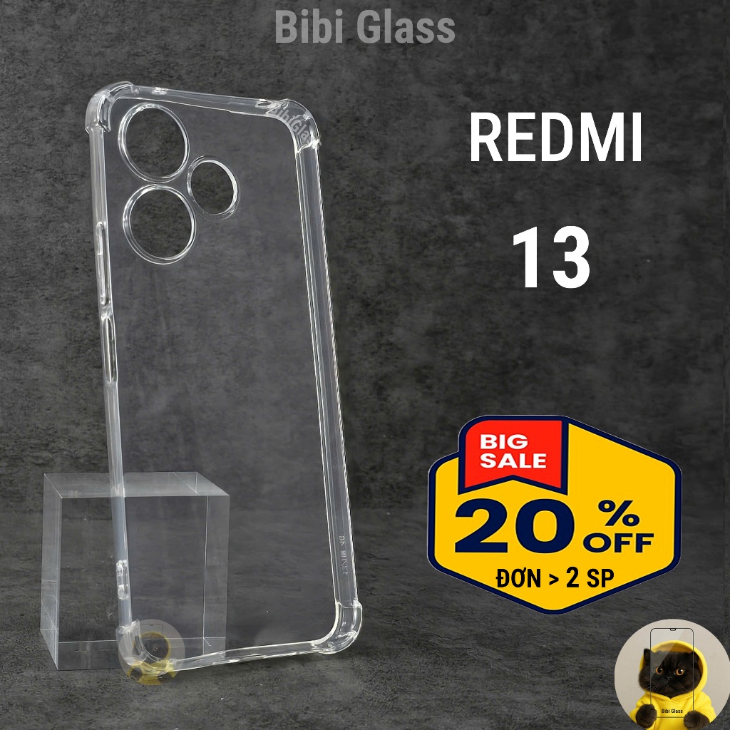 Ốp lưng Redmi 13 dẻo trong suốt silicon cao cấp chống sốc chống va đập ố có gờ bảo vệ bốn góc camera
