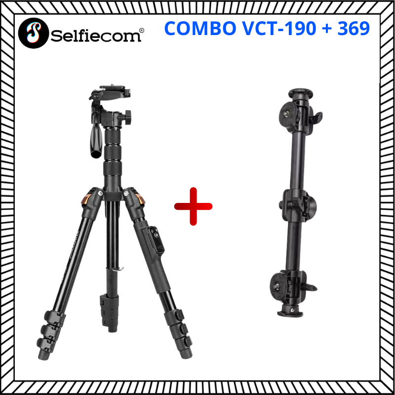 Combo Tripod Yunteng VCT-190 Và Thanh Ngang VCT-369 - Hỗ Trợ Quay, Chụp Video Từ Trên Xuống
