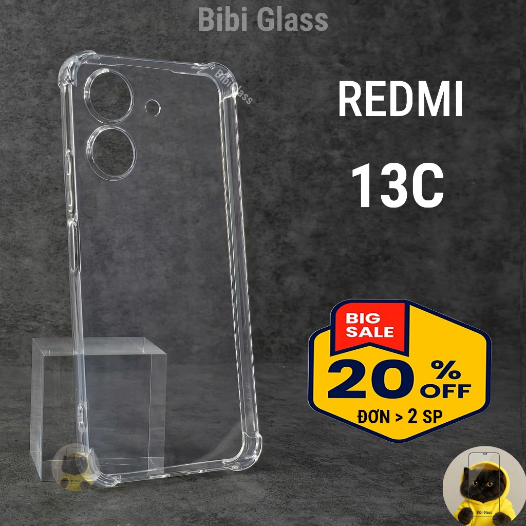 Ốp lưng Redmi 13C silicon trong suốt dẻo cao cấp chống sốc viền vuông bảo vệ cam điện thoại