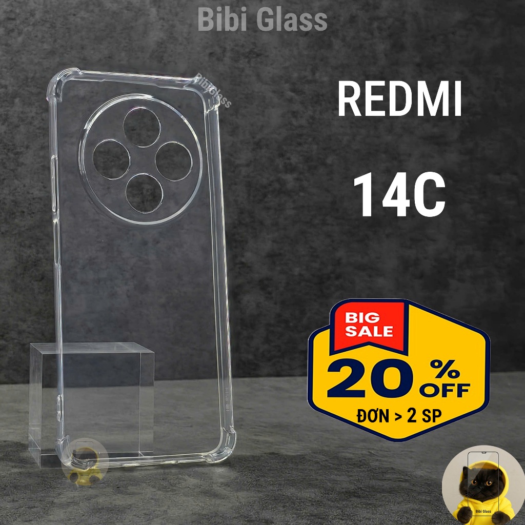 Ốp lưng Redmi 14C dẻo trong suốt silicon cao cấp chống sốc viền vuông bảo vệ cam Vỏ bao lưng đt
