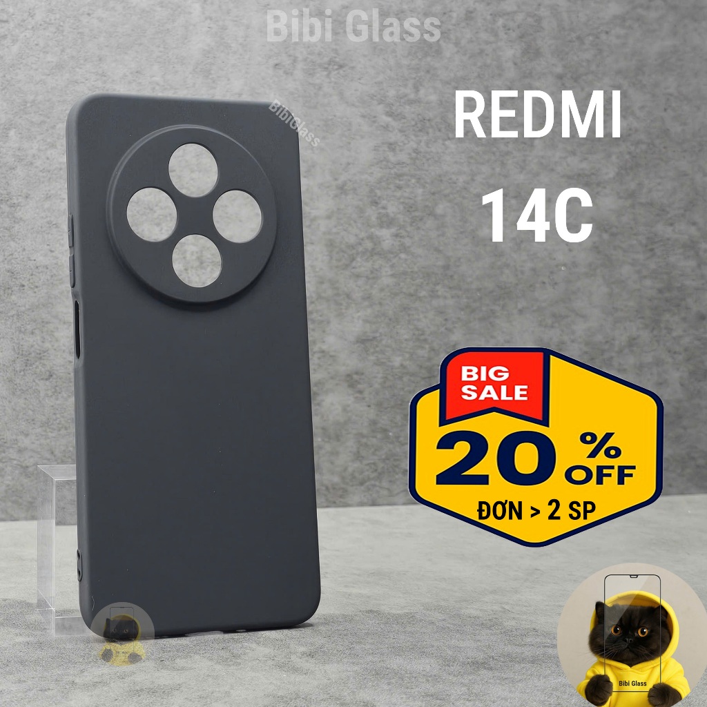Ốp lưng Redmi 14C bảo vệ cam điện thoại toàn diện cạnh vuông nhựa dẻo tpu bibi glass
