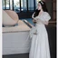 Áo croptop tay bồng chun eo viền bèo + Chân váy dài midi chun hông gắn nơ xòe dài maxi Set đồ nữ T1203G