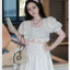 Áo croptop tay bồng chun eo viền bèo + Chân váy dài midi chun hông gắn nơ xòe dài maxi Set đồ nữ T1203G