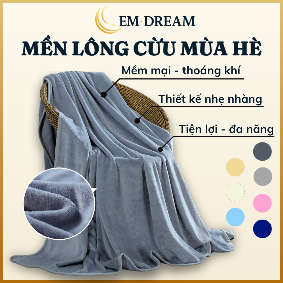 Chăn Mền Hè Lông Cừu Emdream Chăn Ngủ Văn Phòng Mền Lông Mỏng Nhẹ Mềm Mịn Gấp Gọn Đa Dạng Kích Thước Chăn 4 Mùa Cao Cấp