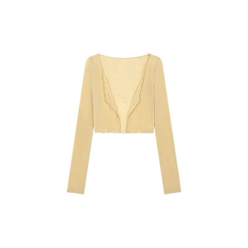 Áo cardigan croptop nữ tay dài chất len mỏng co giãn nhẹ, cổ tròn kiểu khoác ngoài che nắng dáng ôm phong cách Hàn Quốc