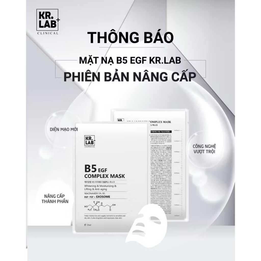 1-5 miếng Mặt nạ Kr.lab B5 EGF complex mask - hạn 2028 Hàn Quốc IS249