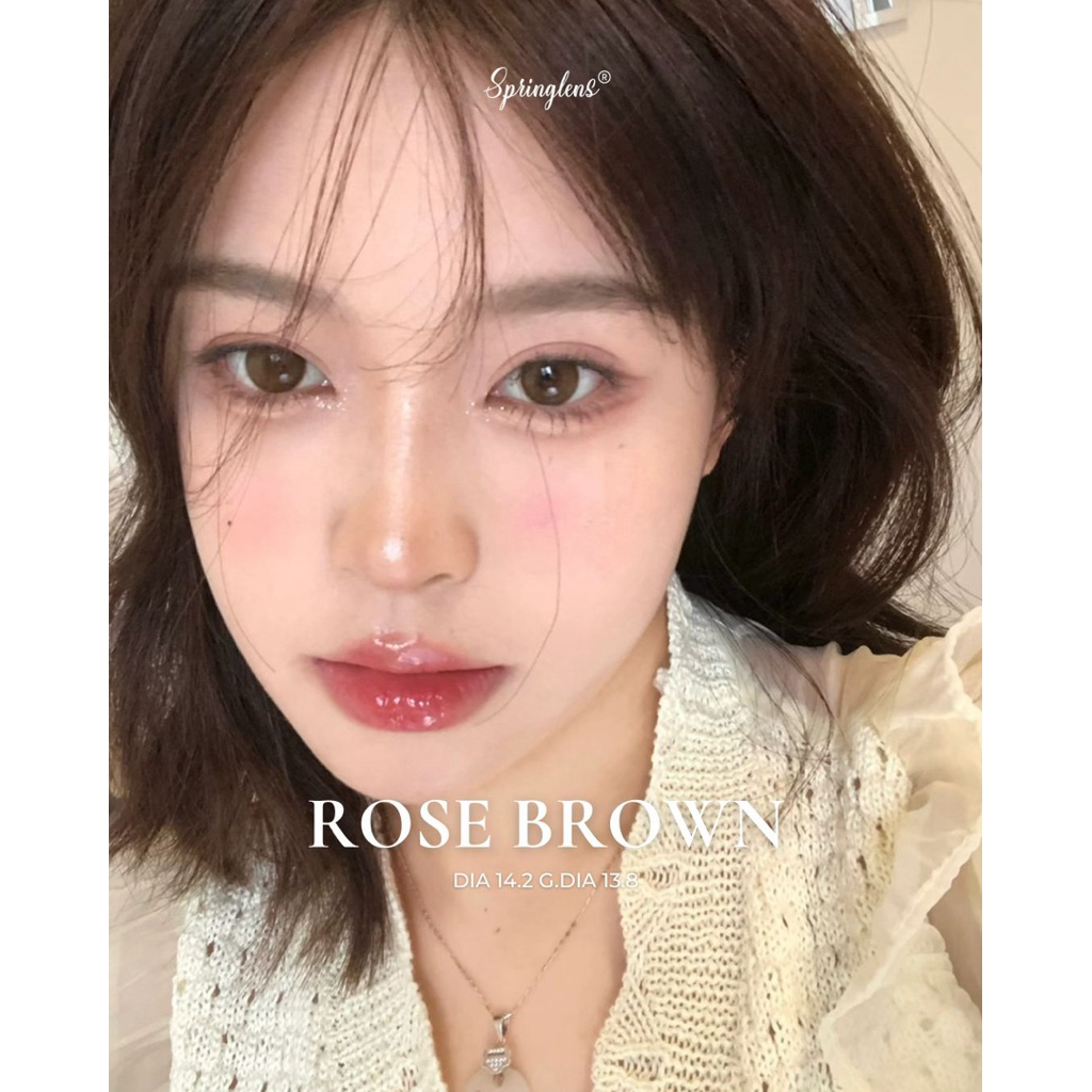 Kính áp tròng nâu ROSE BROWN nâu hazel cam ngọt viền nhẹ có giãn 1 tháng | Spring Lens