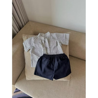 Set sơ mi sọc + short cho bé trai phong cách Hàn