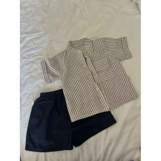 Set sơ mi sọc + short cho bé trai phong cách Hàn