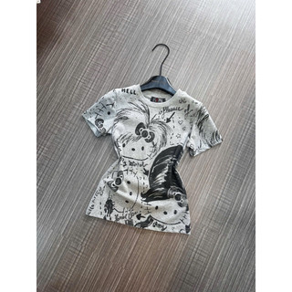 Áo phông cotton hình kitty đội tóc cá tính form gọn