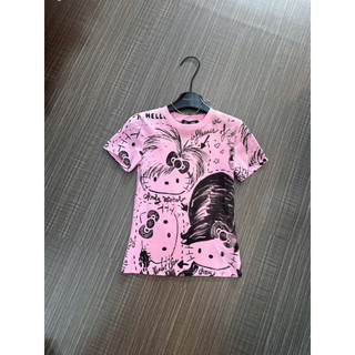 Áo phông cotton hình kitty đội tóc cá tính form gọn