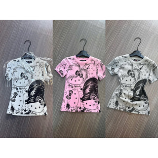 Áo phông cotton hình kitty đội tóc cá tính form gọn